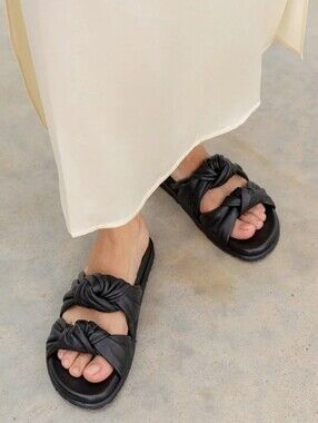 Dear Frances Tye Slide Sandals in Black
